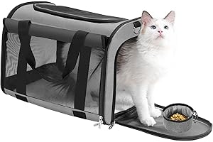 TWDEPART Cat Carrier Backpack - Durable, Ventilated & Foldable with Roll-Up Shade, Includes Free Collapsible Bowl & Cushion for Stress-Free Travel (Grey)