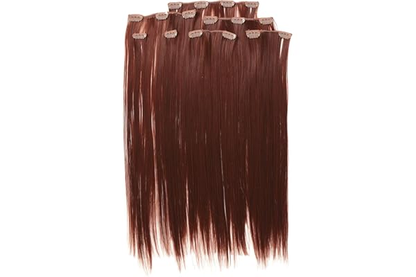 Prettyland antistatique Set de 7 pièces Clip-in 50 cm longue lisses Extensions de cheveux acajou-brun R06