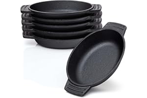 BBQ NERD BBQ-Nerd© - Set di 6 padelle da portata in ghisa, ovali, 22,5 x 13 cm, per arrostire, grigliare, servire grigliate, padelle in ghisa per porzioni singole