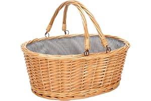 TWENTYNEXT Wicker Picnic Basket with Double Folding Handles, Natural Willow Hamper Empty Basket Cheap Easter Eggs Candy Storage Wine Basket for Toy, Flower, Wedding Gifts (Grey) (Grey)