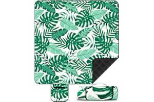 FERRGIA Couverture de Pique-Nique,200x200cm,Imperméable et Anti-Sable,Motif Feuille Tapis de Plage Résistant,Pliable,Idéale pour Camping,Plage,Randonnée,Facile à Transporter avec Poignée et Velcro