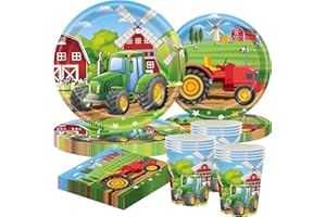 Traktor Partygeschirr Set, 10 Gäste Bauernhof Kindergeburtstag Deko, Pappteller 9"/7", Tassen, Servietten für Traktor Geburtstag Mottoparty Einweggeschirr für Jungen Mädchen