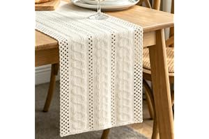 yolzhxe Bohemisk bordslöpare med tofsar, 30 x 140 cm genombrutna beige modern bordsduk, bordsdekoration för bröllop, fester