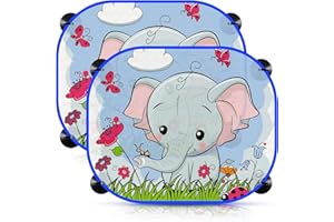 CUIDONGSHENG Tendine Parasole Auto Anti-UV 2 Pcs,Parasole Auto Bambini 44 x 35 cm,Tendina Parasole Finestrino Laterale con 8 Ventosa,Elefantino Motivo Parasole Auto Adatta Maggior Parte Auto