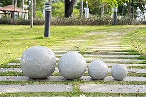 teramico Lot de 4 Boules décoratives de Jardin Vernies – Bleu, Vert, Anthracite, Turquoise, Aqua de très Haute qualité (Lot de 4 12 cm, 16 cm, 20 cm et 28 cm, Gris/Blanc)