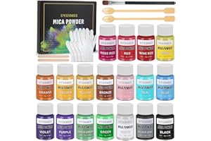 DYESMEE Polvo de Mica - Pigmento di Resina Epoxi - Polvo di Mica Natural de 18 Colores para Hacer Jabón, Bomba de Baño, Esmalte de Uñas, Brillo de Labios, Sombra de Ojos, Limo, Fabricación de Velas