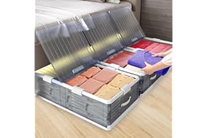 WillingHeart 2 Paquete Caja Bajo Cama Plastico Baul Almacenaje Dormitorio con Ruedas Plegable Organizador para Ropa Zapatos Juguetes Infantil Libros Manta Arcon Apilables Armario Cubos Almacenamiento