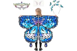 AUYAO Costume da Farfalla per Bambini, 4 Pezzi Mantello Ali Farfalle con Maschera, Fascia per Capelli e Adesivo, Mantello Ali Farfalla Bambina Set, Colorate Scialle Farfalle per Feste Carnevale