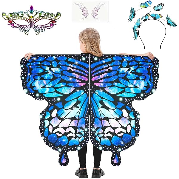HLEIUKT Disfraz De Mariposa Para Mujer – Capa Con Alas, Máscara Y Diadema 5D Ideal Para Carnaval Y Fiestas Temáticas