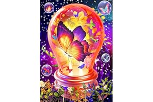 QENSPE 5D Diamond Painting Kits, Bubbles and Butterflies Diamond Art Kits for Adults, Full Drill Flowers Diamond Painting Kits for Beginner Crystal Picture Art for Home Wall Decor 30x40cm
