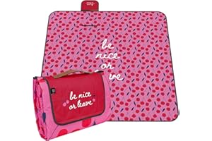 PERLETTI Manta Picnic Impermeable Adultos Familias 200x200 - Manta Camping Picnic Blanket Playa Parque Jardín Senderismo - Alfombra para Exterior Plegable Portátil Multifunción (Cerezas, 200x200)