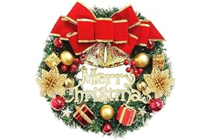 Tonsooze Corona de Navidad, 35 cm Artificial Navidad Corona Bowknot ​Jingle Guirnalda de Navidad en la Puert Colgante Guirnalda de acción de Gracias Decoraciones Navidad Fiesta Regalo Ventana Exterior
