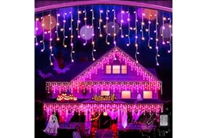 JXLEDAYY 66 FT 640 LED Purple Orange Icicle Halloween Lights Fairy Lights Outdoor Decorations String Lights Plug in 120 Drops Waterproof Halloween Tree Lights