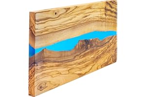 Erreke Planche à Découper en Bois d'Olivier, Pièces Uniques, Planche a Decouper pour Servir ou Couper les Aliments, Viande, Fromage, Pain, Cuisine (38x18x1.5 cm) (Bleu)