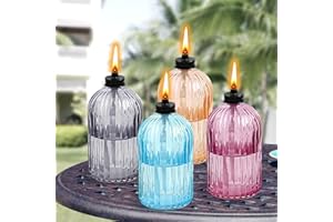 FAN-Torches 4 Pack Glass Table top Torch,13.5 oz Citronella Torches for Outside,Refillable Flame Light Torch with Wicks and Covers, Landscape Lanterns Torches for Yard,Patio, Garden,Party Decor, DIY.