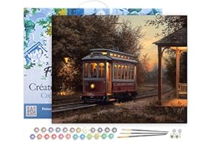 Figured'Art Pintar por Numeros Adultos con marco Estación de tranvía - Manualidades pintura acrilica Kit Cuadro DIY completo - 40x50cm con bastidor montado