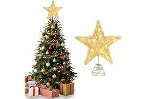 Fancysky Estrella del Árbol de Navidad con Luces LED Cálidas, Adorno de Árbol de Navidad, para Año Nuevo Oficina Hogar Dormitorio (Oro)