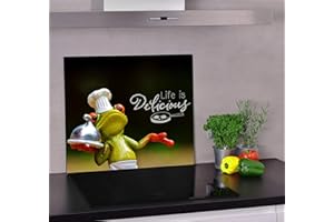 Z4L Plaque de recouvrement de plaque de cuisson en verre 60 cm x 52 cm Protection anti-éclaboussures pour cuisinière à induction Impression directe sur le verre Grenouille Cook, image amusante