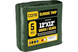 Core Tarps telo impermeabile esterno(105 g/m2|12′ X 12′ | 3.65m X 3.65m,Verde/Nero)5 Mil protective tarpaulin | tent cover | Telo con occhielli resistente ai raggi, UV, antistrappo.