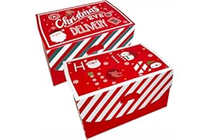 OFFER SHOP Christmas Eve Box Ho Ho Ho Design Flat Pack Keepsake Box- Set of 2-100% Recyclable Xmas Gift Boxes with Size 30 x 20 x 17 cm- 2 Christmas Delivery Boxes