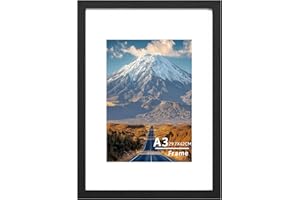 MAIDEERHOO A3 Picture Frame,A3(29.7x42cm) Wooden Frames,Wall-Mounted Poster Frame, Photo Frame with Acrylic Glass (Not Glass), Landscape or Portrait,A3 Black Frames with A4 Mount,1 Pack
