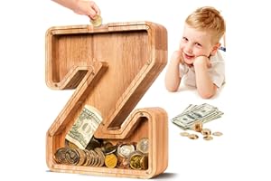 Summidate Personalisierbares großes unzerbrechliches Sparschwein aus Holz, Spardose für Kinder, Kleinkinder, Mädchen, Erwachsene, Kinderzimmerdekoration, Holz-Münzbank, Jahrestag (Initialen,Z)