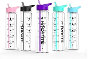 HYDRATE Motivational premium 900ml Straw Water Bottle - Daily water intake with Time Markings as reminder, BPA-Free. Leak proof Ideal for hydration at office, gym. (Purple)