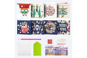 MEDOYOH 8er-Set DIY Diamond Painting Grußkarten mit Umschlag, Diamantmalerei Blanko Kunstkarten für Geburtstag Muttertag Weihnachten Jubiläum Erntedankfest, Weihnachten 02