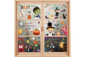 GOMANCHE 170 Pieces Halloween Window Clings for Kids, Removable Electrostatic Halloween Window Sticker, Double Sided Black Cat Spooky Cute Halloween Window Decals for Halloween Party Decor Supplies(9 Sheets)