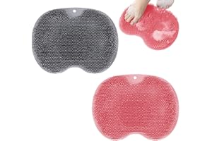 MULOMIR Massaggiatore per piedi doccia (grigio+rosa 2 Pezzi Spazzola per Massaggio da Bagno in Silicone, Scrubber Piedi e Schiena, Tappetino Massaggiante Pulizia per Esfoliare, Circolazione Sanguigna