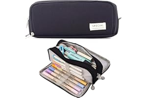 MAMUNU Pencil Case Large Capacity Pencil Pouch with 3 Compartment Stationery Storage Pen Bag for School Office Pencil Bag Comestic Makeup Bag for Women Men Girls Boys (Black)