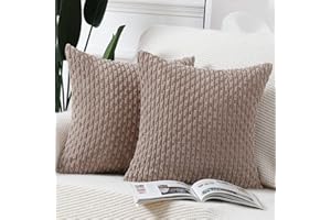 Madizz Pack of 2 Boho Corduroy Cushion Covers 14x14 inch, 35x35 cm, Brown Soft Decorative Throw Pillow Covers for Sofa Pillow Shell