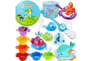 Lubibi 16 Pièce Jouets de Bain Bébé Set, Jouets de Bain pour Baignoire avec Sac à Ficelle, Jouet d'Arroseur d'eau Poisson, Jeu De Jouets De Pêche, Ouets Aquatiques pour Les Enfants de 1 2 3 4 Ans
