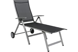 ‎GREEMOTION greemotion Rollliege Monza Comfort silber/schwarz, Gartenliege 8-fach verstellbar, platzsparend zu verstauen, Liege mit extra breiter Liegefläche, Artikelmaße: ca. 152 x 77 x 118 cm