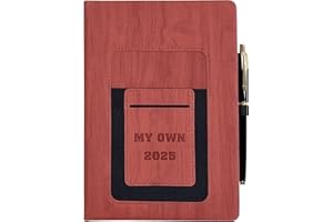 WEYEAH Agenda 2025 Version Française Avec Stylo, Agenda Annuel, Mensuel, Hebdomadaire et Quotidien, Plus 16 Pages Lignées, Agenda et Carnet 2 en 1 (A5 brun)