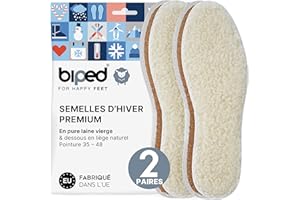 biped 2 paires semelles hiver laine de mouton et liège naturel - semelles chaudes pour homme et femme - bord cousu z2736(41)