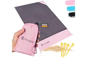 ‎FREEMIND freemind Outdoor Stranddecke - ultraleichte, dünne Picknickdecke ohne Polsterung - 140 x 200 cm - wasserabweisend, kompakt, sandfrei - mini Pocket Blanket - inkl. Tasche, 4 Heringe, Karabiner