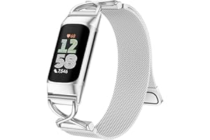 Charlam Metall Band Kompatibel mit Fitbit Charge 6 Armband, Charge 5 Armbänder für Damen, Magnetverschluss Verstellbares Edelstahl Loop Ersatzarmband für Fitbit Charge 6, Charge 5