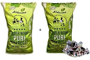 Alderline Lumpwood Charcoal BBQ - Smokeless & Flavor-Enhancing, Quick-Light, Sustainable, Grills & Cooking Styles - 5-20cm Pieces 30L Bag (Pack of 2) - Restaurant Grade Charcoal