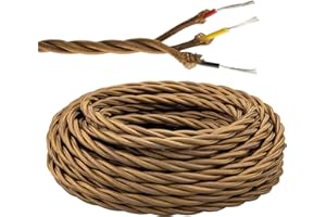 Urcianow 10M Filo Elettrico Intrecciato Amarcord Vintage 3 Fili 3x0,75mm² Cavo Elettrico Corda Canapa Retrò per Lampade da Terra Lampadari Sospesi e Progetti Fai da Te Colore Marrone con Messa a Terra