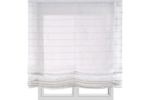 Estores Plegables sin Varillas Estor Plegable Textil translucido en Interior Ventanas y Puertas Cortinas Paqueto con cadeneta Persianas Romanas STORESDECO Rayas Beige 150 x 175 cm