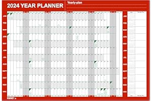 RMMD 2024 Year Planner Calendar 2024 Family Planner Wall Planner from Jan. 2024 to Dec. 2024, 22.8" x 33.5" Thick Paper Wall Calendar for Home Office Organiser Planner (2024Red)