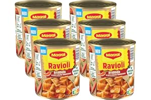 ‎MAGGI MAGGI Ravioli Arrabbiata, in Extra Spicy Tomato Sauce, Dumplings Filled with Spicy Meat, Delicious Ready Meal, Ideal for Camping, Pack of 6 (6 x 800 g)
