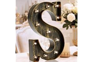 OYCBUZO Golden Black Led Marquee Letter - Industrial, Vintage Style Light Up Alphabet Letter Sign for Cafe Wedding Birthday Party Christmas Lamp Home Bar Initials Decor - S