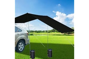KAMANAN Toldo Lateral del Coche Tienda de Campamento Trasero con protección UV, con 2 Bolsas de Agua portátiles, toldo Impermeable para el Sol (Negro, 440 x 200 cm)