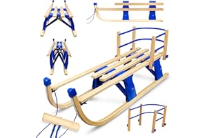 GAGA DUMI Slitta pieghevole in legno con schienale Gagadumi Arctis II – Slitta per bambini robusta e salvaspazio per l'inverno, ideale per il divertimento della neve e le avventure all'aria aperta