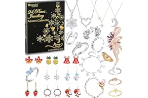 WONVIN COLLECTION Jewellery Advent Calendar 2024 for Women, Fashion Bracelet Necklace Ring Earrings Countdown 24 Days to Christmas Calendar, Gifts for Women Wife Daughter Girls Mom (D)