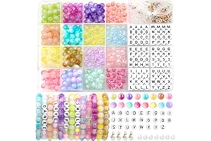 Liangding 800 Piezas Abalorios para Hacer Pulseras, 8mm 16 Colores Cuentas de Vidrio para Pulseras con 300 Letras, Kit Pulseras para Manualidad, DIY Decoración Artesanal