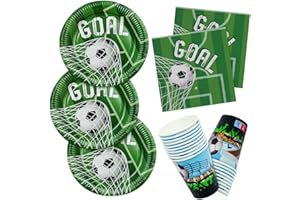 HNH Goal Football Party Paper Plates Napkins and Cups Set 52 Disposable Dinnerware for 16 Person