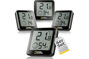 Nationell geografisk termohygrometer 4-pack, exakt inomhus fuktighet och temperaturövervakning, perfekt mot torr inomhusluft